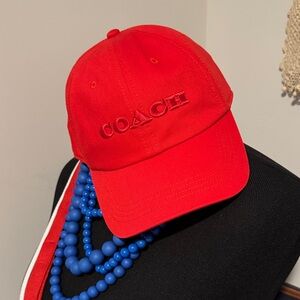 Coach Red Embroidered Logo Cap